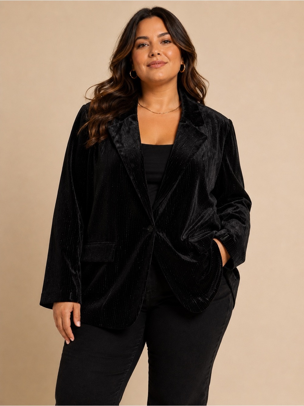 Ava & Viv Black Velvet Metallic Pinstripe Blazer NWT $40